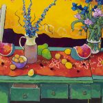 Warm arrangement with Iris & Plums