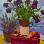 Warm arrangement with Iris & Plums
