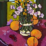 Warm arrangement with Iris & Plums