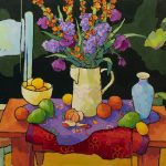 Warm arrangement with Iris & Plums