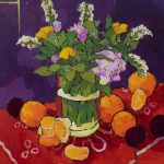 Warm arrangement with Iris & Plums