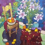 Warm arrangement with Iris & Plums