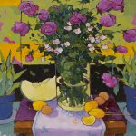 Warm arrangement with Iris & Plums