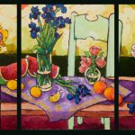 Warm arrangement with Iris & Plums