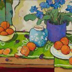 Warm arrangement with Iris & Plums