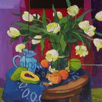 Warm arrangement with Iris & Plums