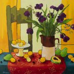 Warm arrangement with Iris & Plums