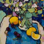 Warm arrangement with Iris & Plums