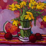 Warm arrangement with Iris & Plums