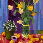 Warm arrangement with Iris & Plums