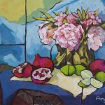 Warm arrangement with Iris & Plums