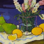 Warm arrangement with Iris & Plums