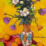 Warm arrangement with Iris & Plums