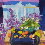 Warm arrangement with Iris & Plums