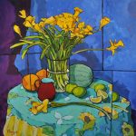 Warm arrangement with Iris & Plums