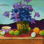 Warm arrangement with Iris & Plums