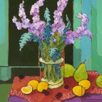 Warm arrangement with Iris & Plums