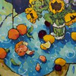 Warm arrangement with Iris & Plums