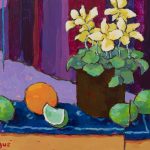 Warm arrangement with Iris & Plums