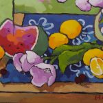 Warm arrangement with Iris & Plums