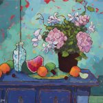 Warm arrangement with Iris & Plums