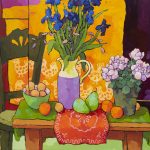 Warm arrangement with Iris & Plums