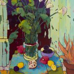 Warm arrangement with Iris & Plums