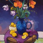 Warm arrangement with Iris & Plums