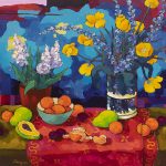 Warm arrangement with Iris & Plums