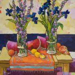 Warm arrangement with Iris & Plums