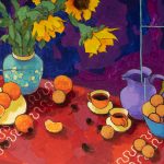 Warm arrangement with Iris & Plums