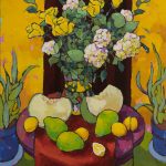 Warm arrangement with Iris & Plums