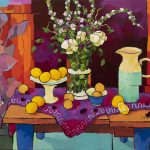 Warm arrangement with Iris & Plums