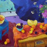 Warm arrangement with Iris & Plums