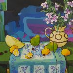 Warm arrangement with Iris & Plums