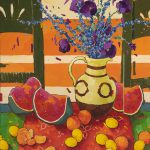 Warm arrangement with Iris & Plums