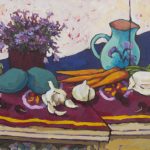 Warm arrangement with Iris & Plums