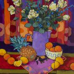 Warm arrangement with Iris & Plums