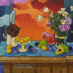 Warm arrangement with Iris & Plums