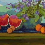 Warm arrangement with Iris & Plums