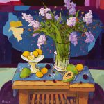 Warm arrangement with Iris & Plums