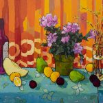 Warm arrangement with Iris & Plums