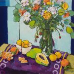 Warm arrangement with Iris & Plums