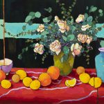 Warm arrangement with Iris & Plums