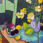 Warm arrangement with Iris & Plums