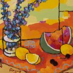 Warm arrangement with Iris & Plums